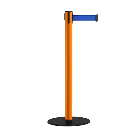 Retractable Belt Stanchion, Low Base, 2.5 Orange Post  11' Blue Belt